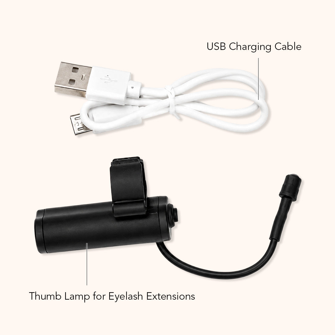 KOLYBEL LASH Professional USB rechargeable thumb lamp for lash artists. Hands-free thumb mount, adjustable brightness, for eyelash extensions & salon services.