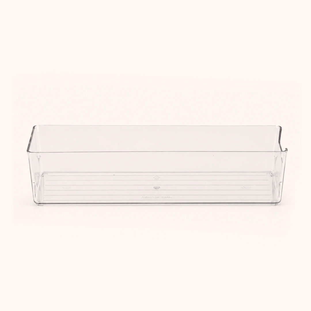 Clear acrylic transparent eyelash storage box for lash artists. Open‑top long design stores lashes, tweezers and salon tools, keeping your workstation neat and efficient.