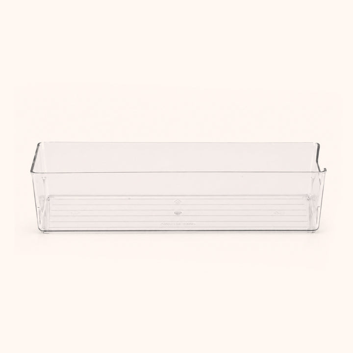 Clear acrylic transparent eyelash storage box for lash artists. Open‑top long design stores lashes, tweezers and salon tools, keeping your workstation neat and efficient.