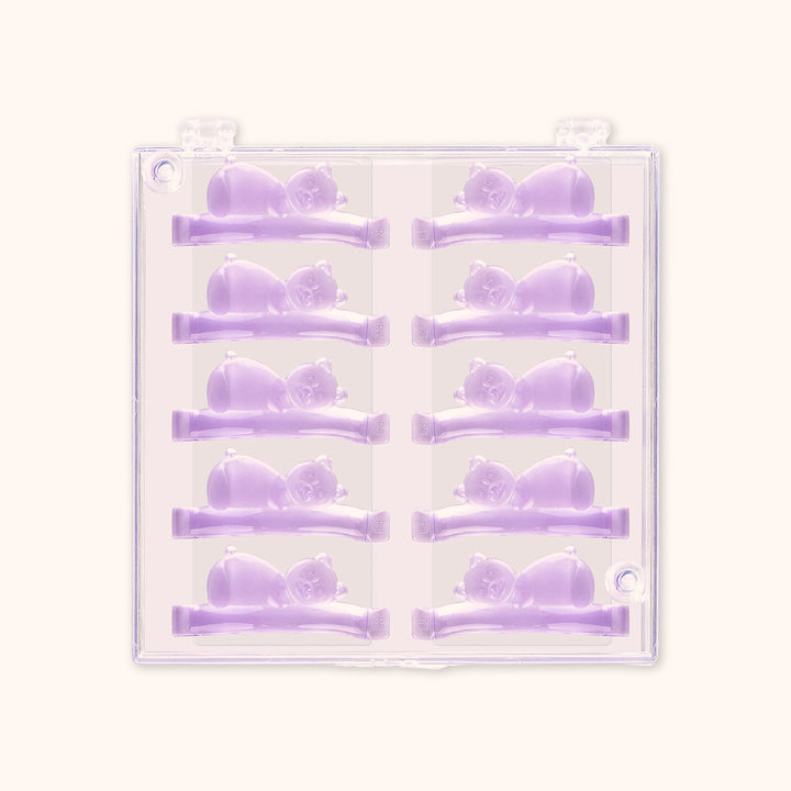5 pairs reusable silicone lash lift shields with cute teddy bear design. 5 sizes for all eye shapes, soft snug fit, ideal for professional lash perm and lamination services.