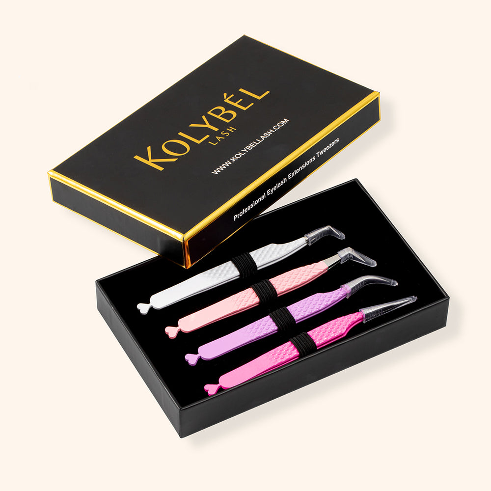 Heart-shaped Professional Eyelash Extensions Tweezers Kit-kolybel