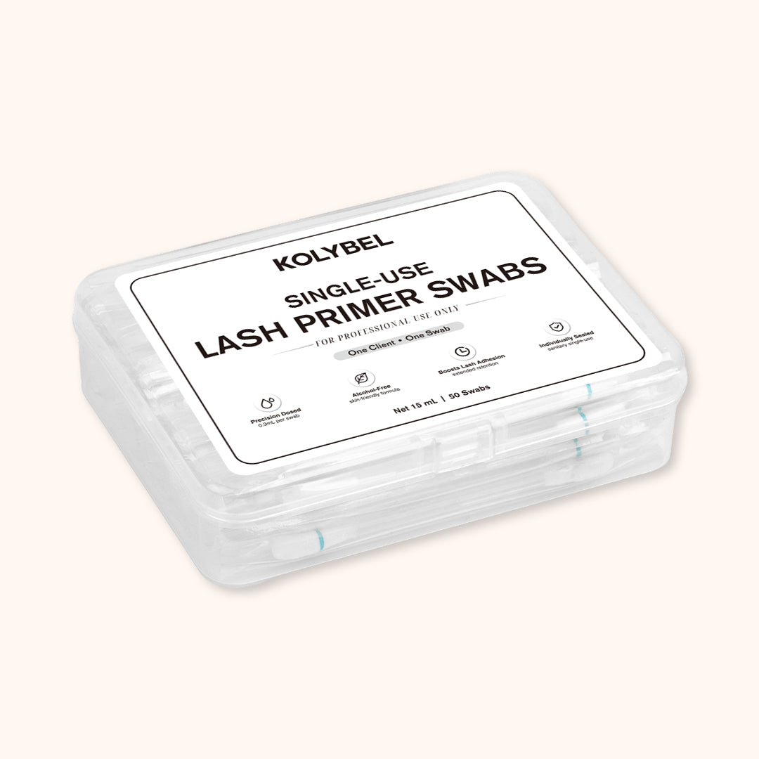 Single-use pre-dosed lash primer swabs. Gentle formula, boosts lash glue adhesion, individually sealed for hygienic professional eyelash extension prep.