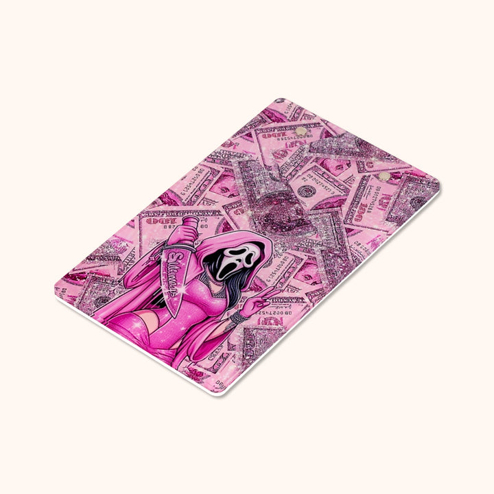 Spooky pink Halloween lash extension palettes. 3 designs: Robe Ghost, Knife Ghost, Book. Acrylic lash work board with built-in magnets for temporarily holding tweezers, festive salon decor for Halloween lash services.