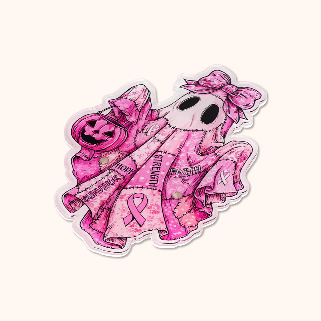 Spooky pink Halloween lash extension palettes. 3 designs: Robe Ghost, Knife Ghost, Book. Acrylic lash work board with built-in magnets for temporarily holding tweezers, festive salon decor for Halloween lash services.