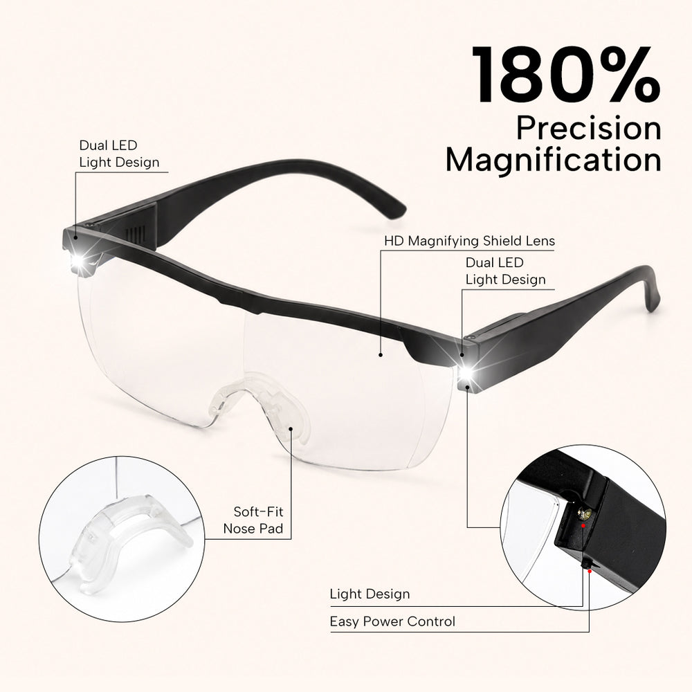 KOLYBEL Lightweight LED Magnifying Glasses for Lash Extensions, 1.6X & 1.8X HD Magnification with Dual LED Lights, Soft Nose Pad Comfort Magnifier Eyewear for Professional Lash Artists
